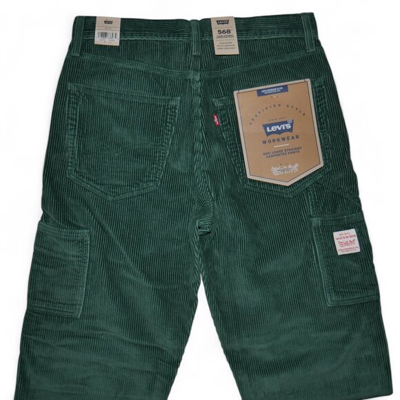 Levis 568 Loose Fit Corduroy Carpenter Pants Mens 33x34 Green Y2K Skater Utility - Picture 11 of 16